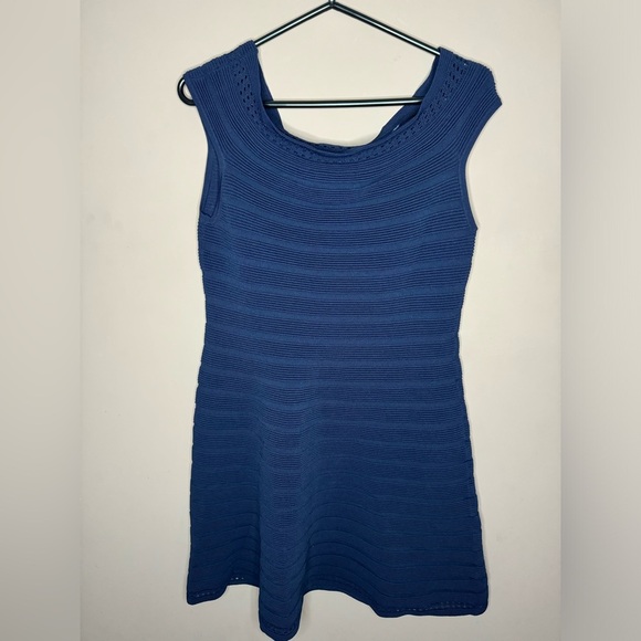 Eliza J Blue Ribbed Fit and Flare Mini Dress - Picture 1 of 5